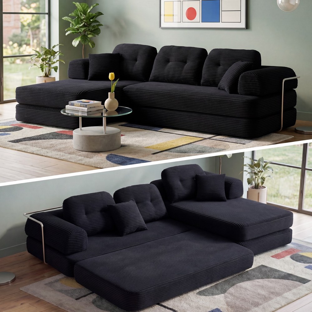Compressed Sofa Bed - T-480 Corduroy Dark Grey Chaise