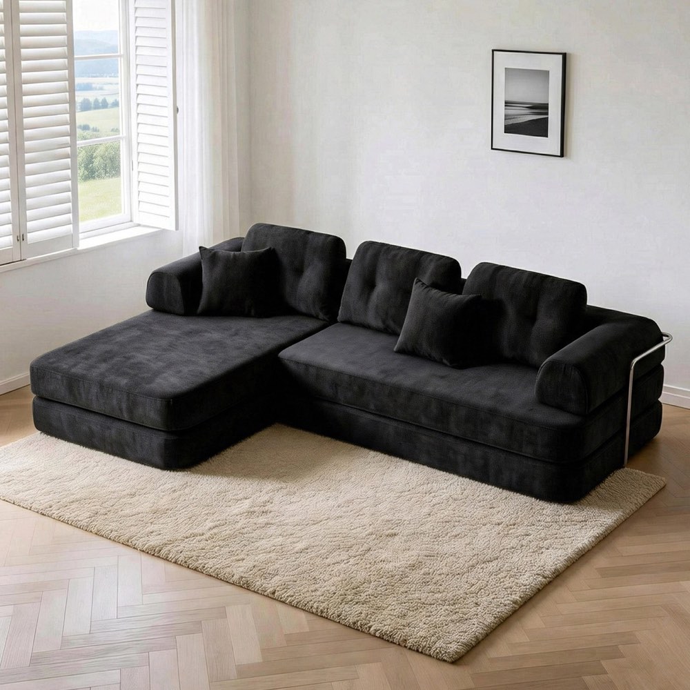 Compressed Sofa Bed - T-480 Chenille Dark Grey Chaise