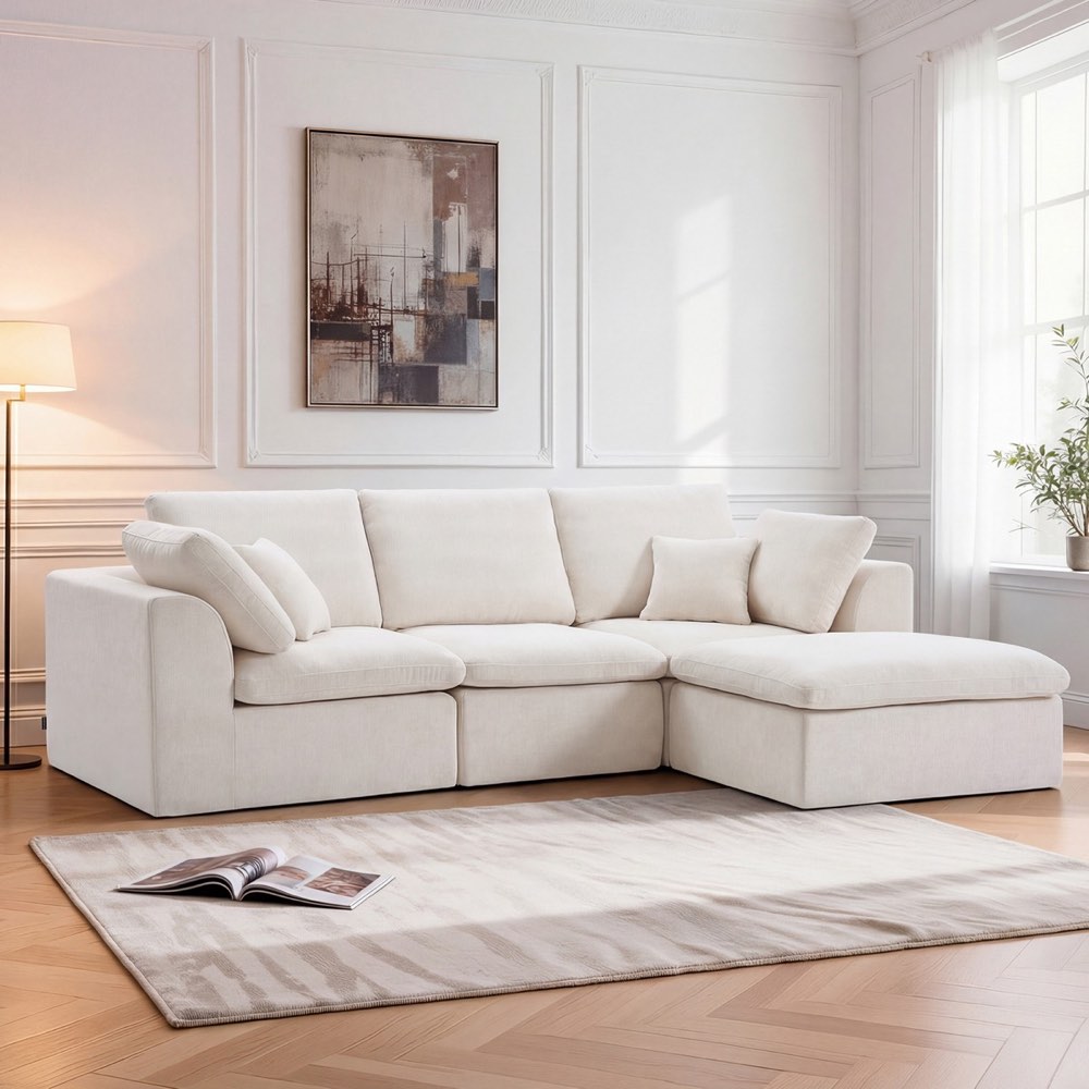 Compressed Cloud Sofa - T-485 White 3-Seater Ottoman