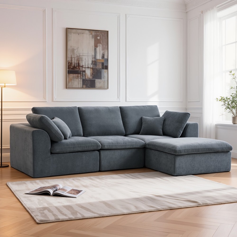 Compressed Cloud Sofa - T-485 Grey 3-Seater Ottoman